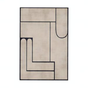 Tapis vintage beige avec motifs géométriques noirs de décoration GILLES