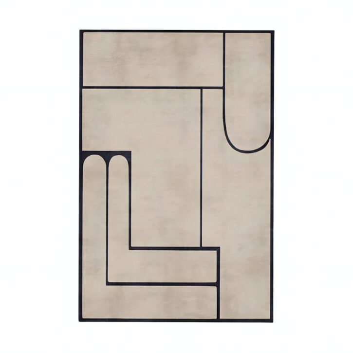 Tapis vintage beige avec motifs géométriques noirs de décoration GILLES