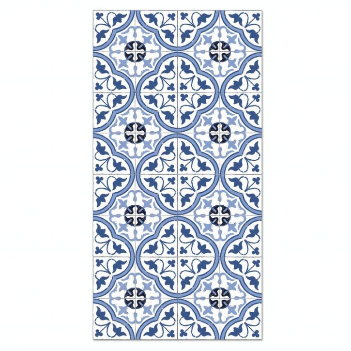 Tapis vinyle pour cuisine salon ou salle de bain effet carreaux ciments fleurs bleues PROVINCIA