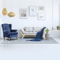 Tapis vinyle pour cuisine salon ou salle de bain effet carreaux ciments fleurs bleues PROVINCIA