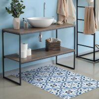 Tapis vinyle pour cuisine salon ou salle de bain effet carreaux ciments fleurs bleues PROVINCIA