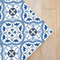 Tapis vinyle pour cuisine salon ou salle de bain effet carreaux ciments fleurs bleues PROVINCIA