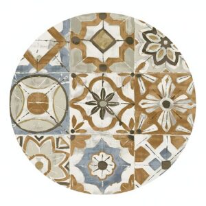 Tapis vinyle rond effet carreaux ciments jaunes provençal PROVINCIA