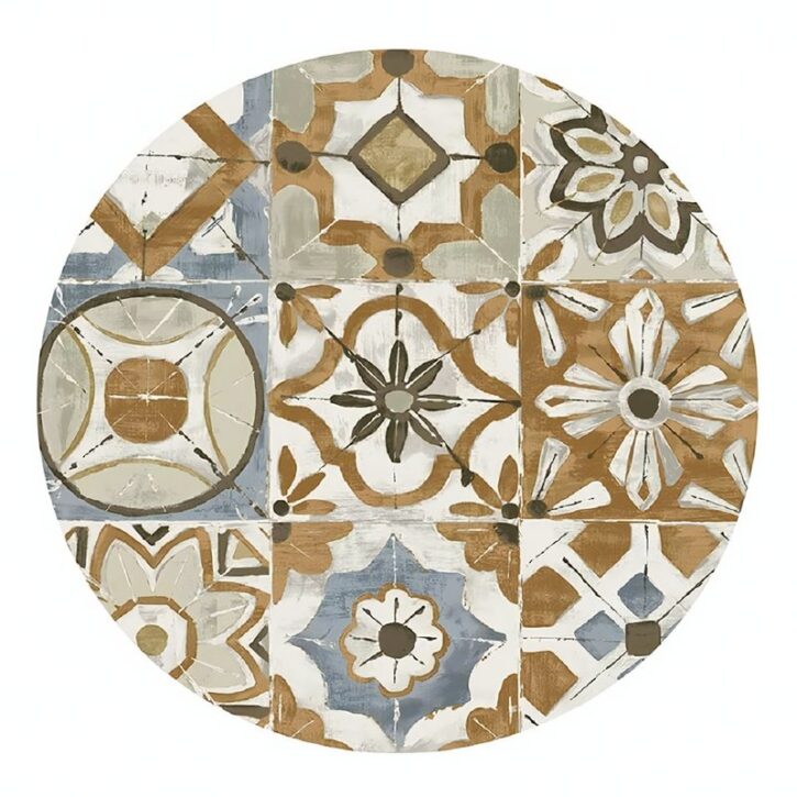 Tapis vinyle rond effet carreaux ciments jaunes provençal PROVINCIA