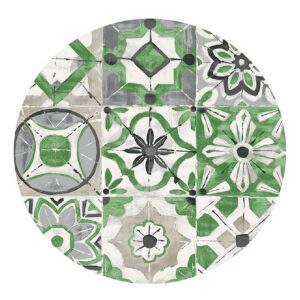 Tapis vinyle rond effet carreaux ciments verts provençal PROVINCIA