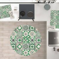 Tapis vinyle rond effet carreaux ciments verts provençal PROVINCIA