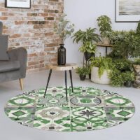 Tapis vinyle rond effet carreaux ciments verts provençal PROVINCIA