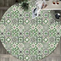 Tapis vinyle rond effet carreaux ciments verts provençal PROVINCIA